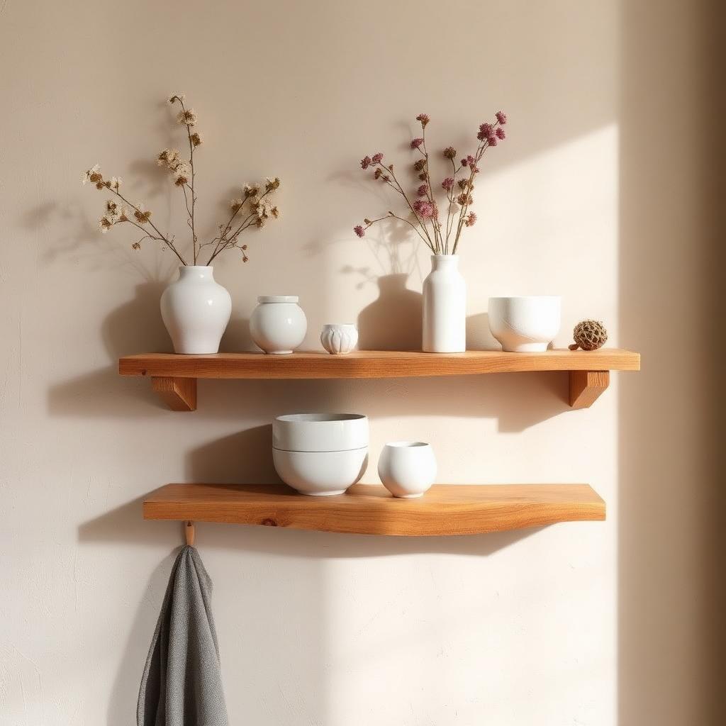 Floating oak shelves